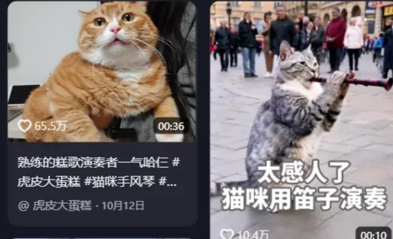 AI猫咪演奏乐器玩法，作品热度高还能多渠道变现！