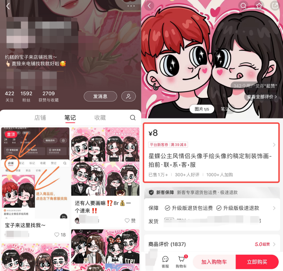 小红书热门虚拟服务项目：情侣照片手绘版，轻松变现！
