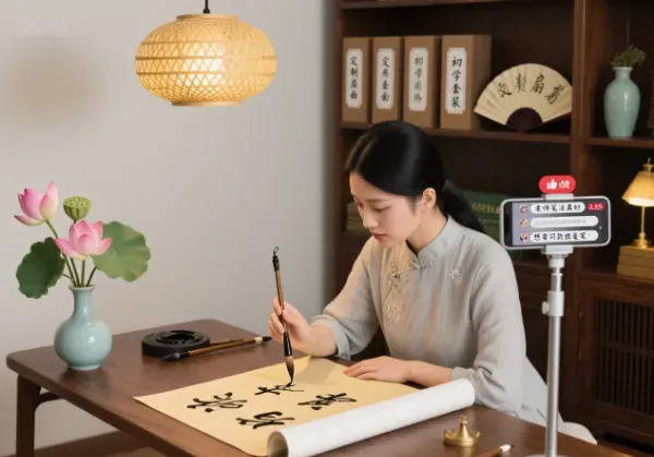 毛笔尖下的财富密码：一场直播赚回半年笔墨钱，她做对了什么？