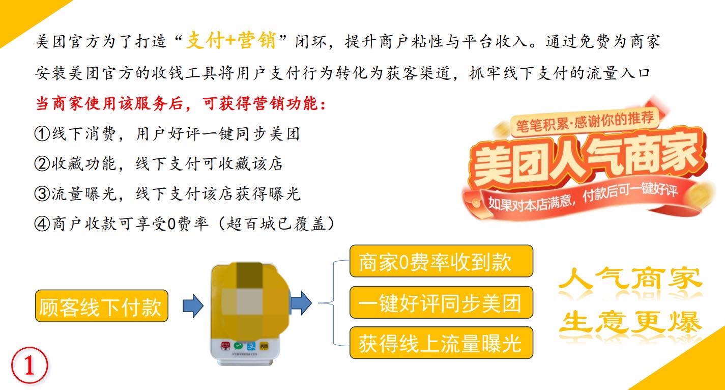 美团收钱助手，项目背景来源于京东饿了么美团三方资源签驻。