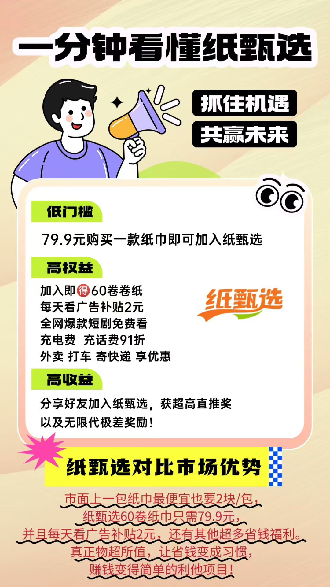 错过纸享家，不要错过纸甄选，60卷纸+每天2元