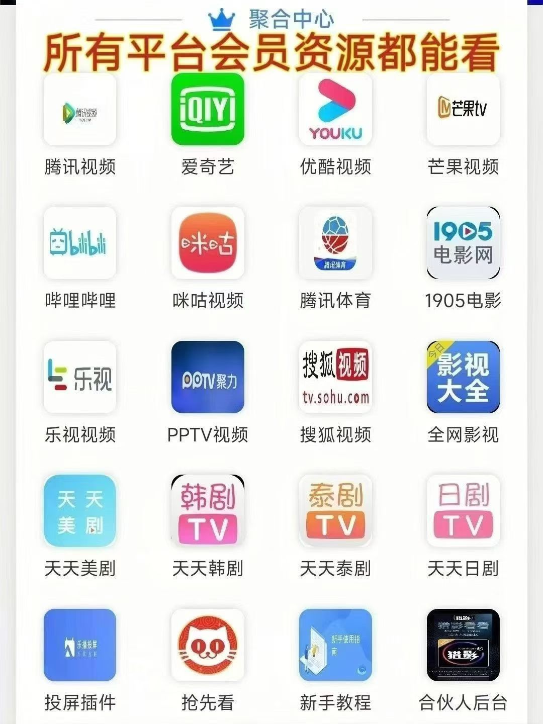 聚合平台，全网影视会员腾讯优酷爱奇艺芒果，一对一陪跑