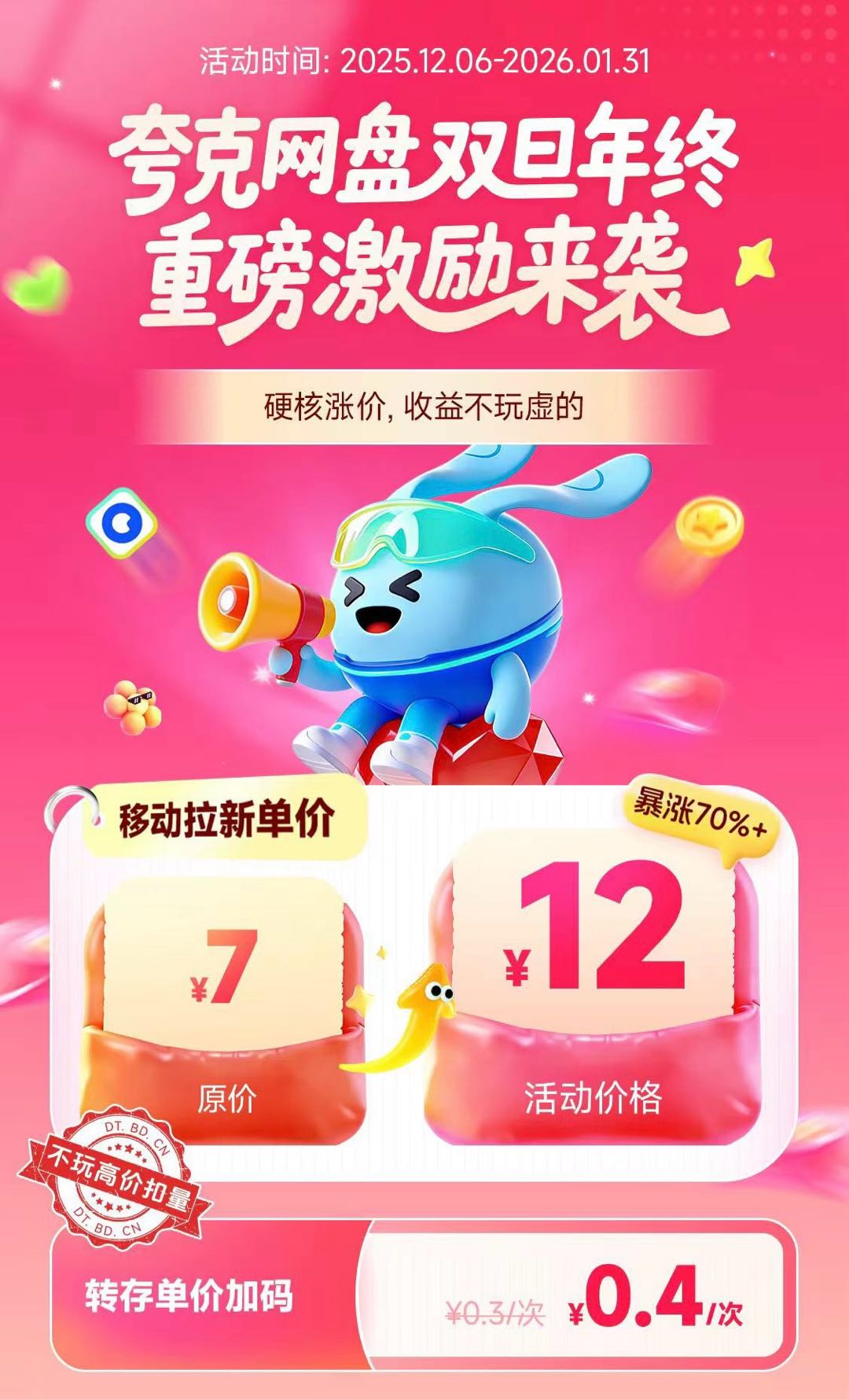 网盘拉新，年终价格上涨70%，拉新+转存收益，操作简单，新手教学，欢迎咨询