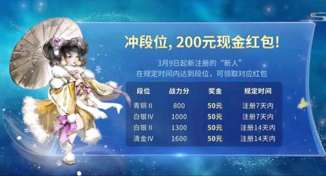 类似于王者荣耀的新游戏，升段位就能领奖励