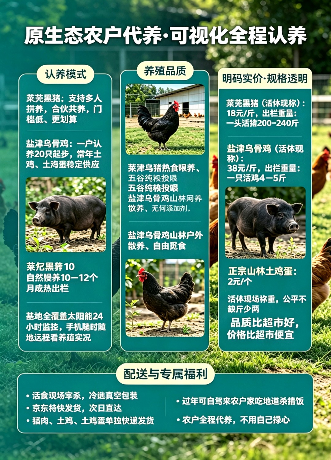 原生态黑猪乌骨鸡认养项目，地推网推可做
