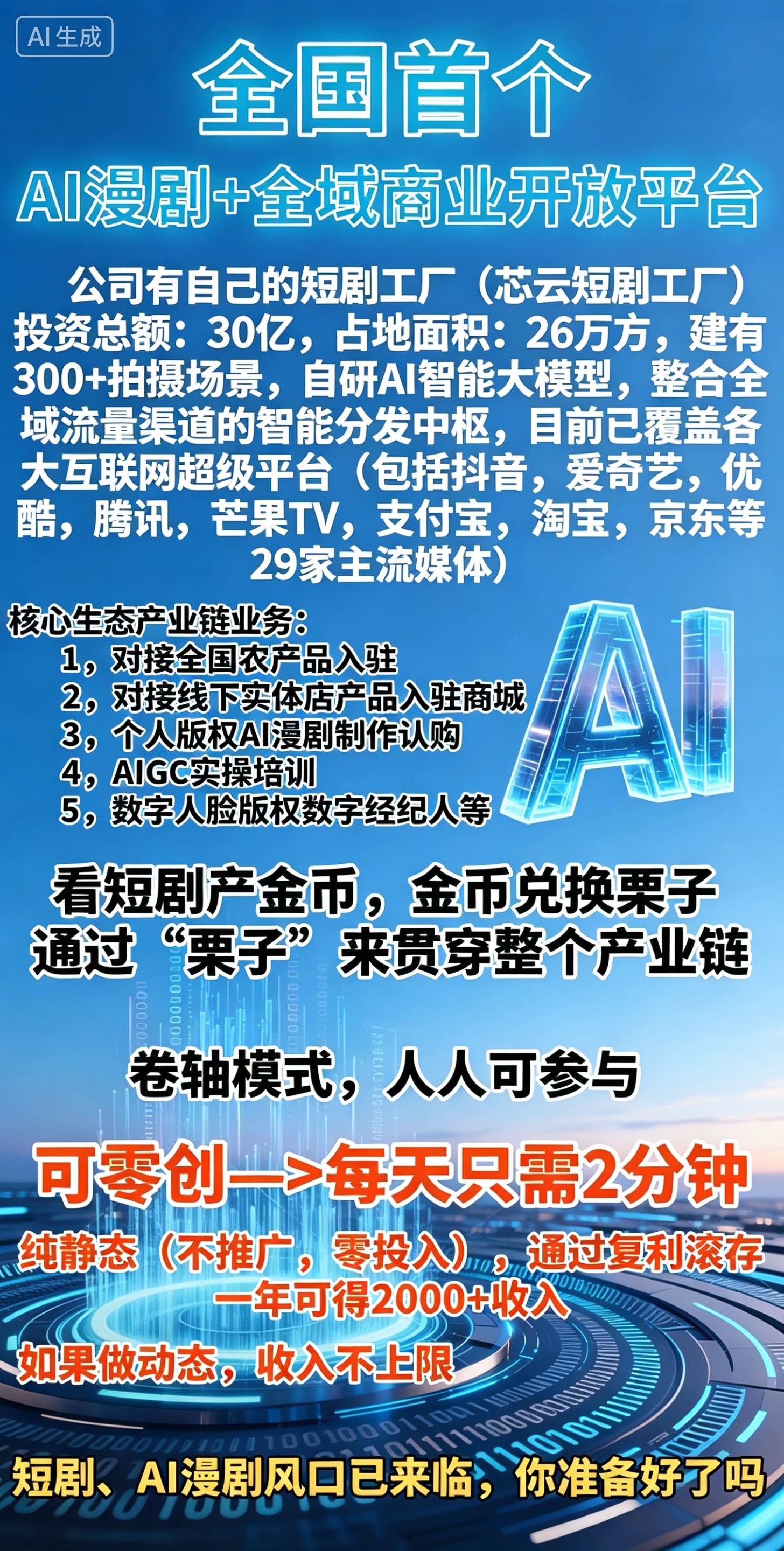 看短剧赚收益，每天2分钟，零投入一共可收入2000+
