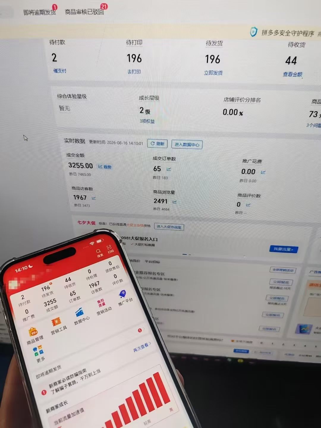 纯合作，拼多多店铺免费合作，互利共赢，你有6K收益了我们抽10%，没有达到6K不