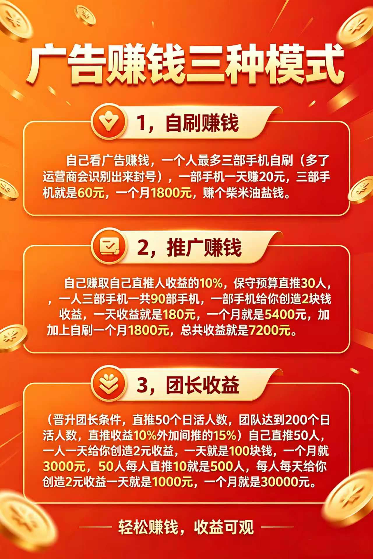 手机看广**，单机15-1000米/天，全程免费，每天抽空闲时间**