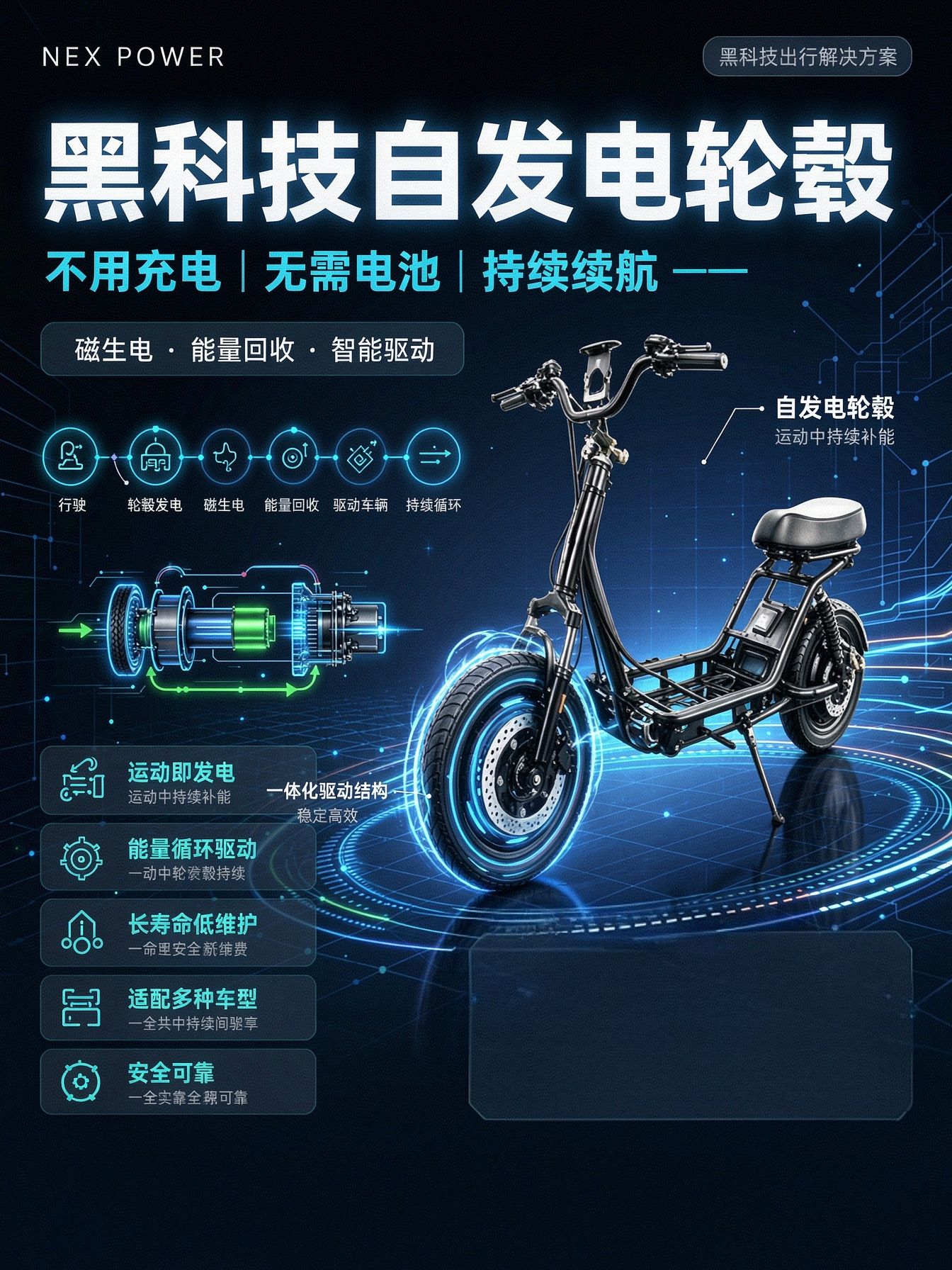 自发电轮毂，不用充电，无需电池，持久续航，诚招经销商合伙人代理