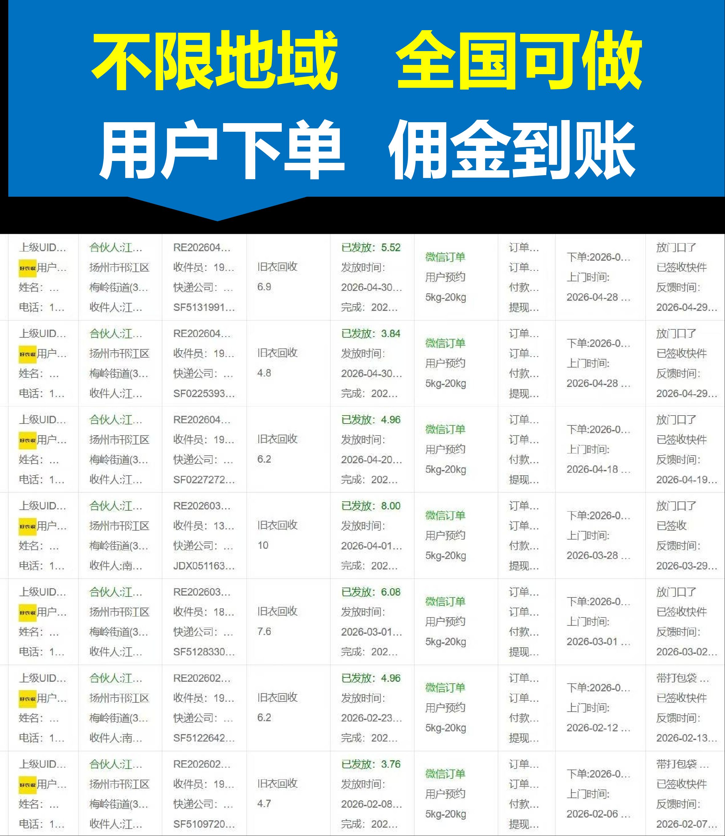 招线上推客/旧衣物回收项目/免费招代理