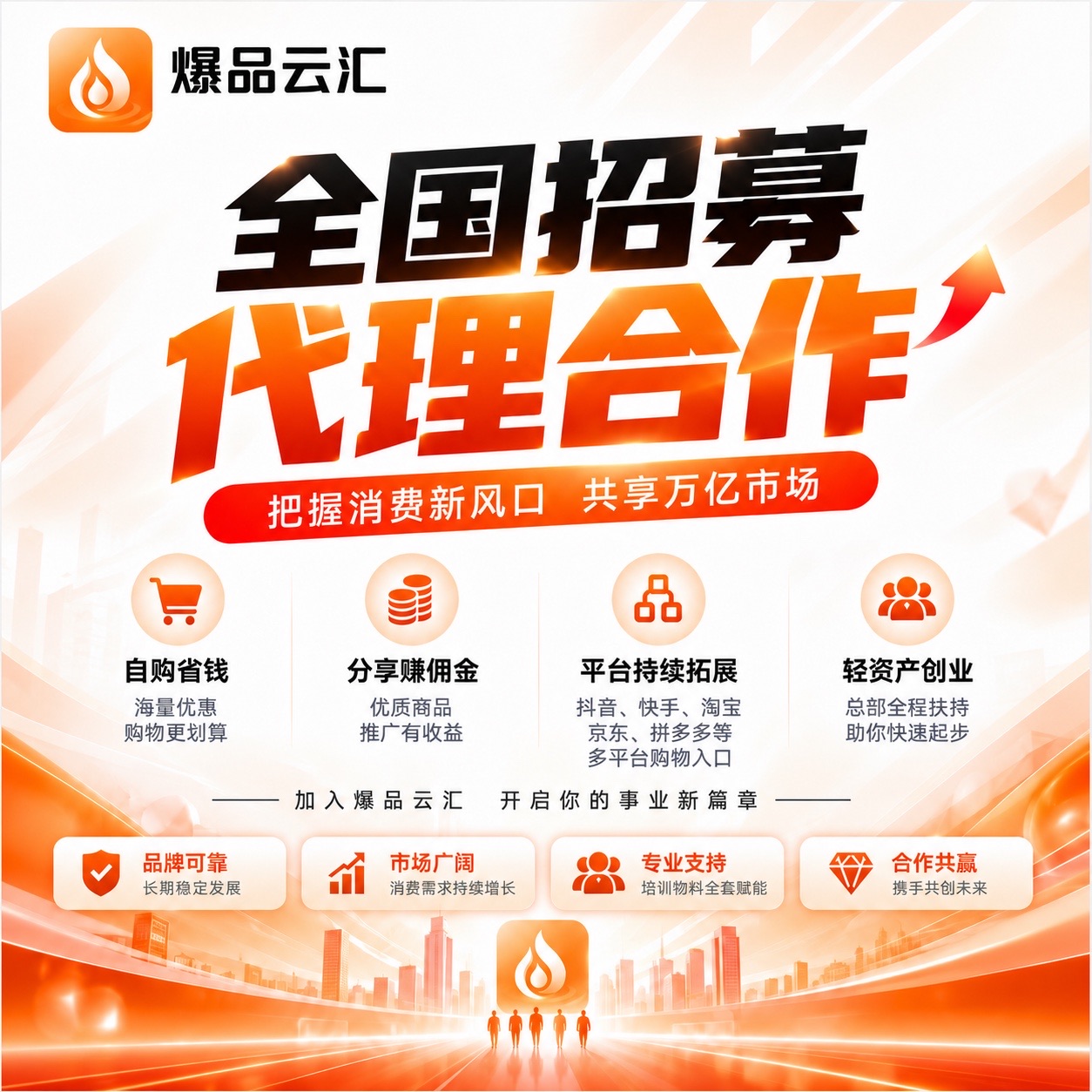 爆品云汇全国招募区域分公司，购物聚合平台轻资产渠道合作