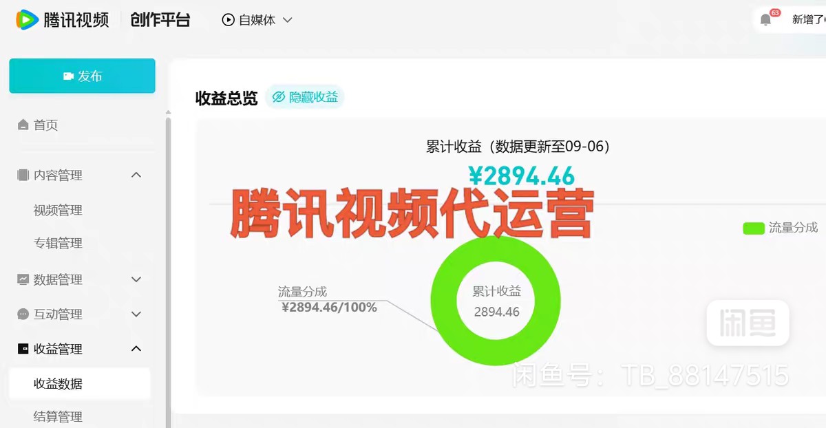 腾讯视频账号代运营合作｜全托管｜按收益分成