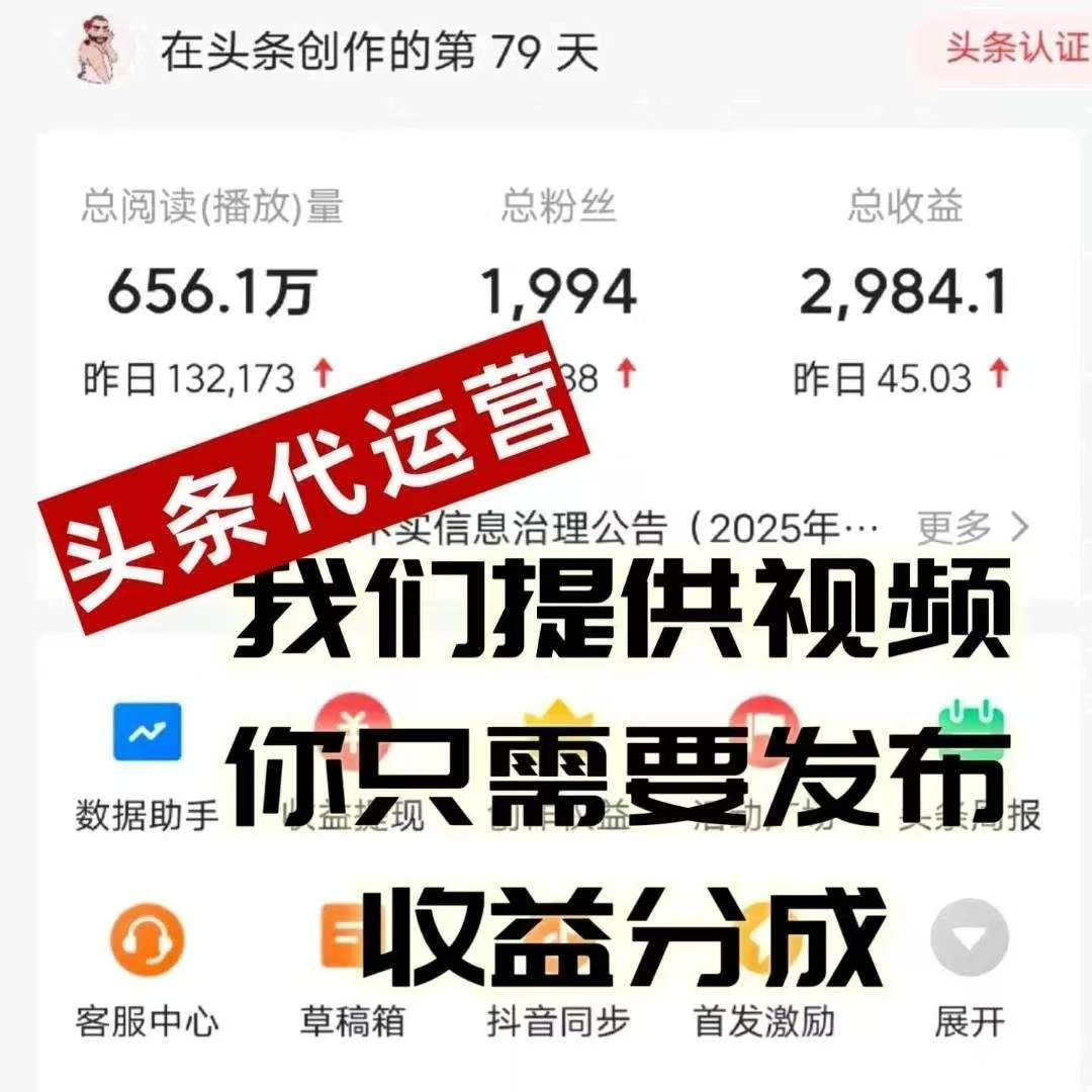 今日头条代运营，免费合作分成