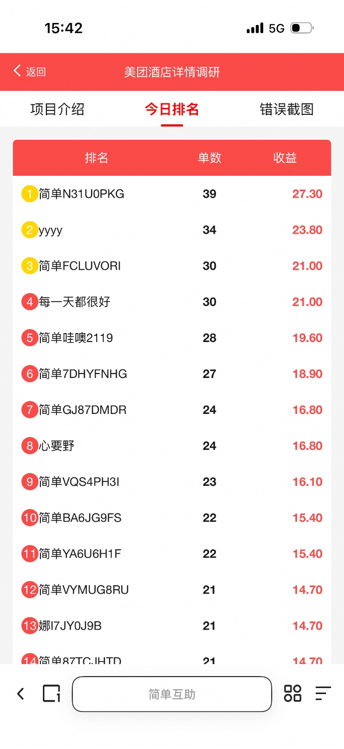 手机线上美团酒店截图调研，碎片时间可做，多劳多得