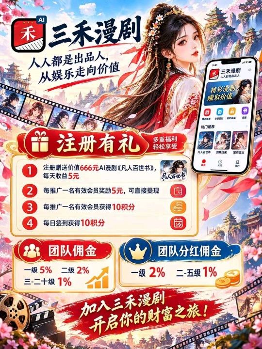 刚刚上线，注册赠送666元al漫剧，每天收益5元漫剧收益