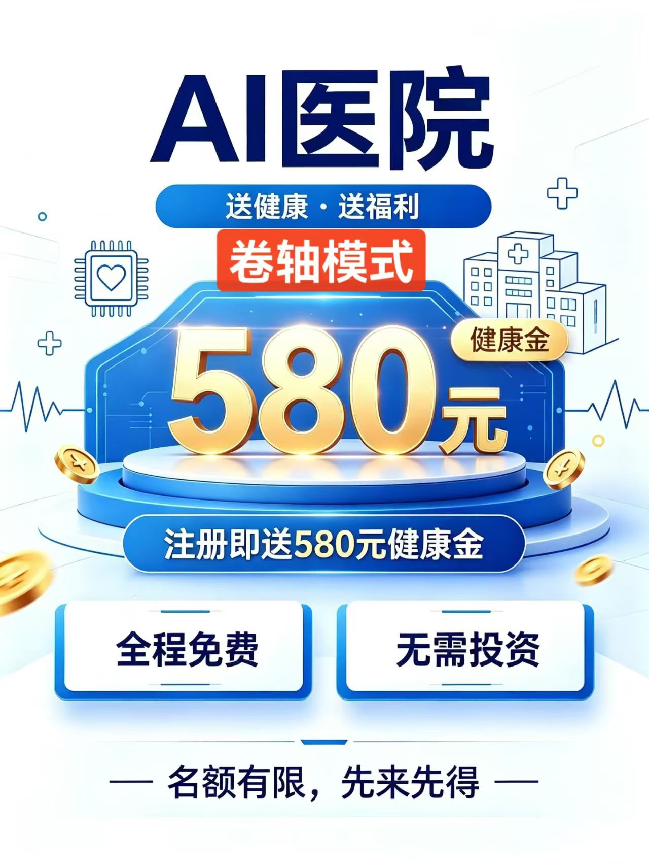 AI医院，不仅是人人免费。​自己用一年赚七千～20000多。推广有周薪。